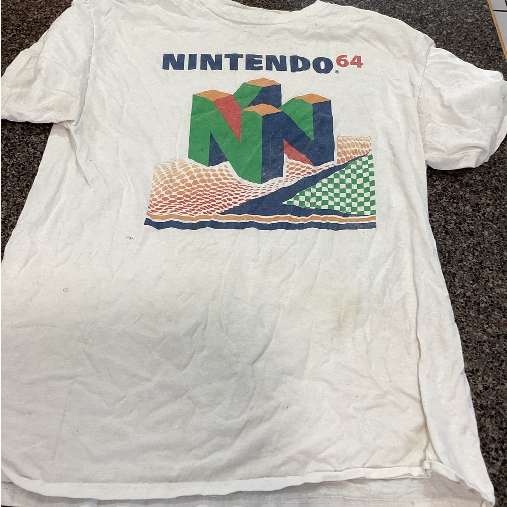 Nintendo White Tee with Green Blue Red and Orange N64 Logo